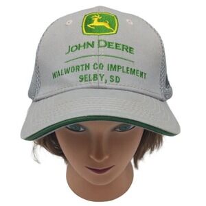 JOHN DEERE Logo Grey Cotton Baseball Cap by John Deere, Walworth Co., Adjustable